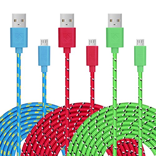 Micro USB Cable Android Charger, Pofesun (3-Pack 10FT) Micro USB Android Charger Cable Nylon Braided Cord Compatible with Samsung Galaxy S7 S6 J7 Note 5,Sony, Motorola, HTC, LG,Tablets-Blue,Green,Red