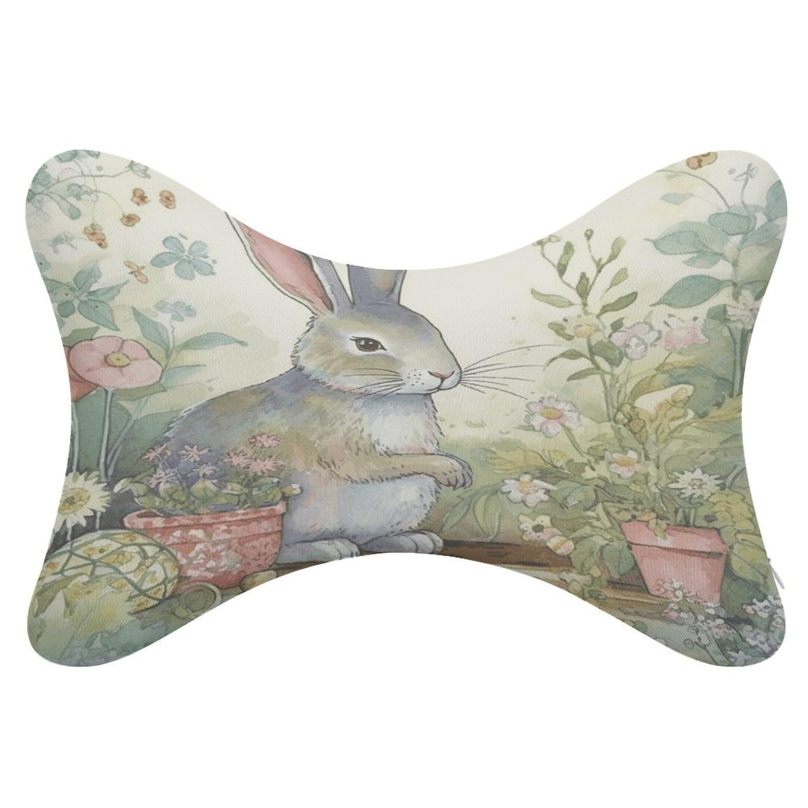 VstaDank Garden Bunny Car Neck Pillows, Set of 2, Ergonomic and Removable Bone Shaped Soft Car Headrest Pillows for Office, Airplane, Most Cars