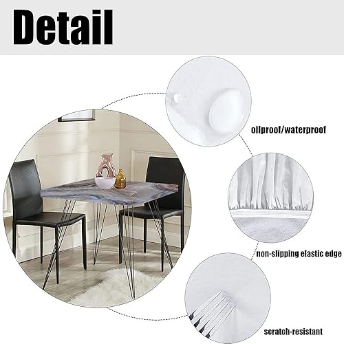 Miniatura 5 de CESGFC Mantel cuadrado de mármol, patrón de superficie de piedra de ónix, detalles azules pálidos, borde elástico, adecuado para cocina, fiesta de