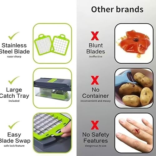 True Face 12 in 1 Vegetable Chopper Slicer Cutter Dicer Peeler Set – Multifunctional Kitchen Tool for Fruits, Veggies, Onion, Potato – Easy to Use & Clean with Storage Container Grey One Size - Image 5