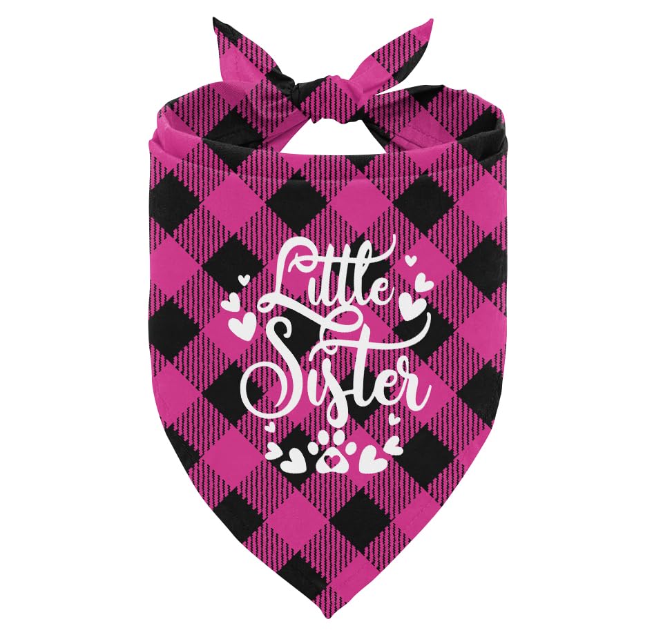 Little Sister Dog Bandana, Dog Bandana, Funny Cute Dog Bandana, Pink Buffalo Plaid Pet Scarf, Pet Dog Scarf Accessories, Pet Dog Triangle Scarf, Dog
