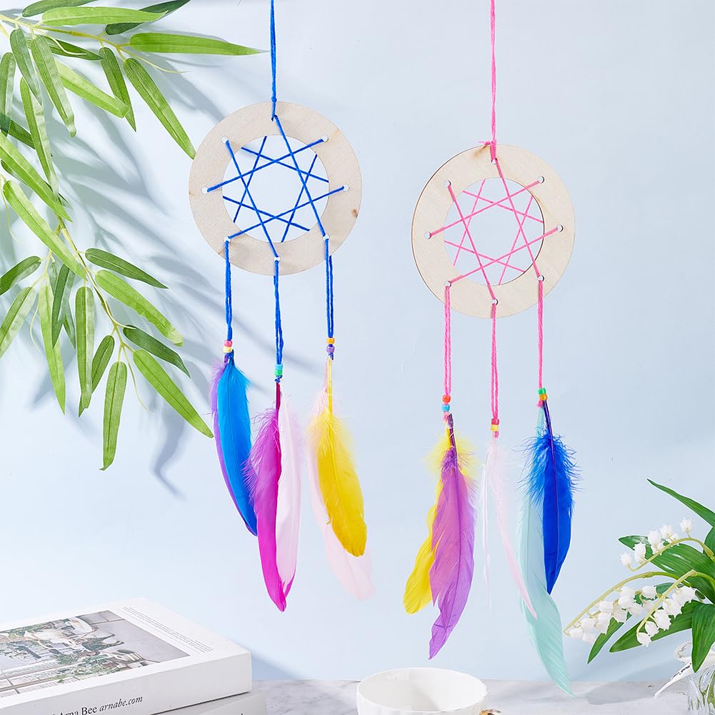 AHANDMAKER Traumfänger-Kits zum Selbermachen, bunt, handgefertigter Traumfänger für Anfänger, inklusive Garn, Feder, Kranzrahmen, Perlen, Bastelset für Schlafzimmer, Auto-Dekoration, Bastelgeschenk