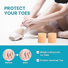 Povihome Toe Sleeves, Toe Protectors, 12 Pack Toe Tube Pads for Hammer Toe,Stubbed Toe,Corns, Calluses Protect (Large Size, Beige)