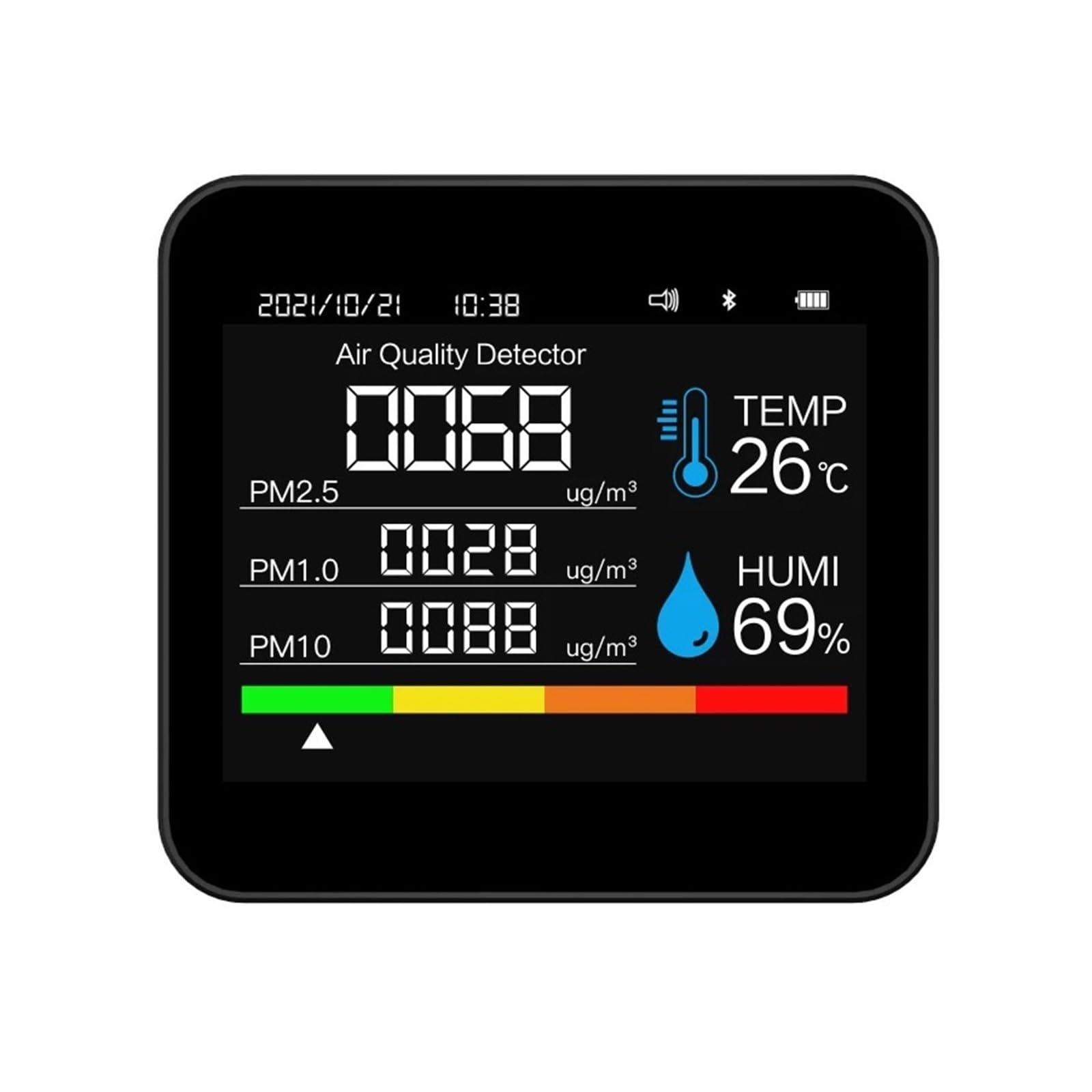 9in1 BT Monitor Della Qualità Aria Misuratore Di CO2 Rilevatore Anidride Carbonica Ora/Data TVOC HCHO PM2.5 PM1.0 PM10 Tester Umidità Temperatura(White)