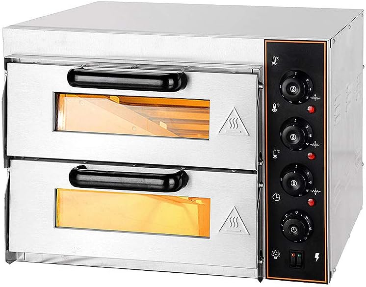 ZXMOTO Commercial Pizza Oven 110V 3000W Double Deck Countertop Electric Pizza Oven Stainless Steel Pizza Baker Toaster Oven for Restaurant Home Pizza Pretzels Baked Roast