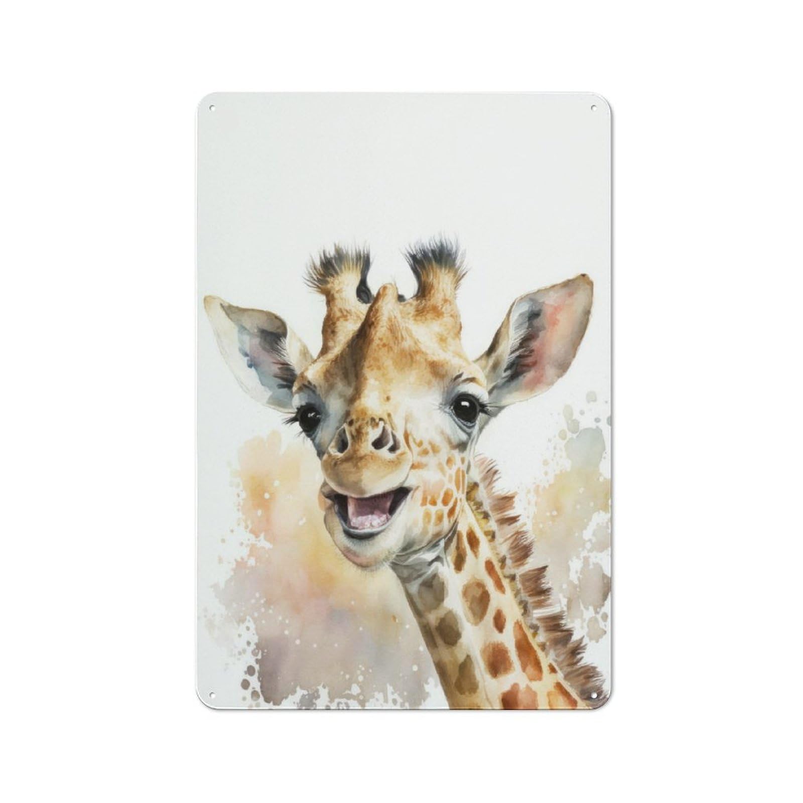 Junmoney Baby Giraffe Watercolor Tin Wall Plaque 30X20cm With For Garage Or Workshop, For An Autumn Wall Display In Garage And Workshop