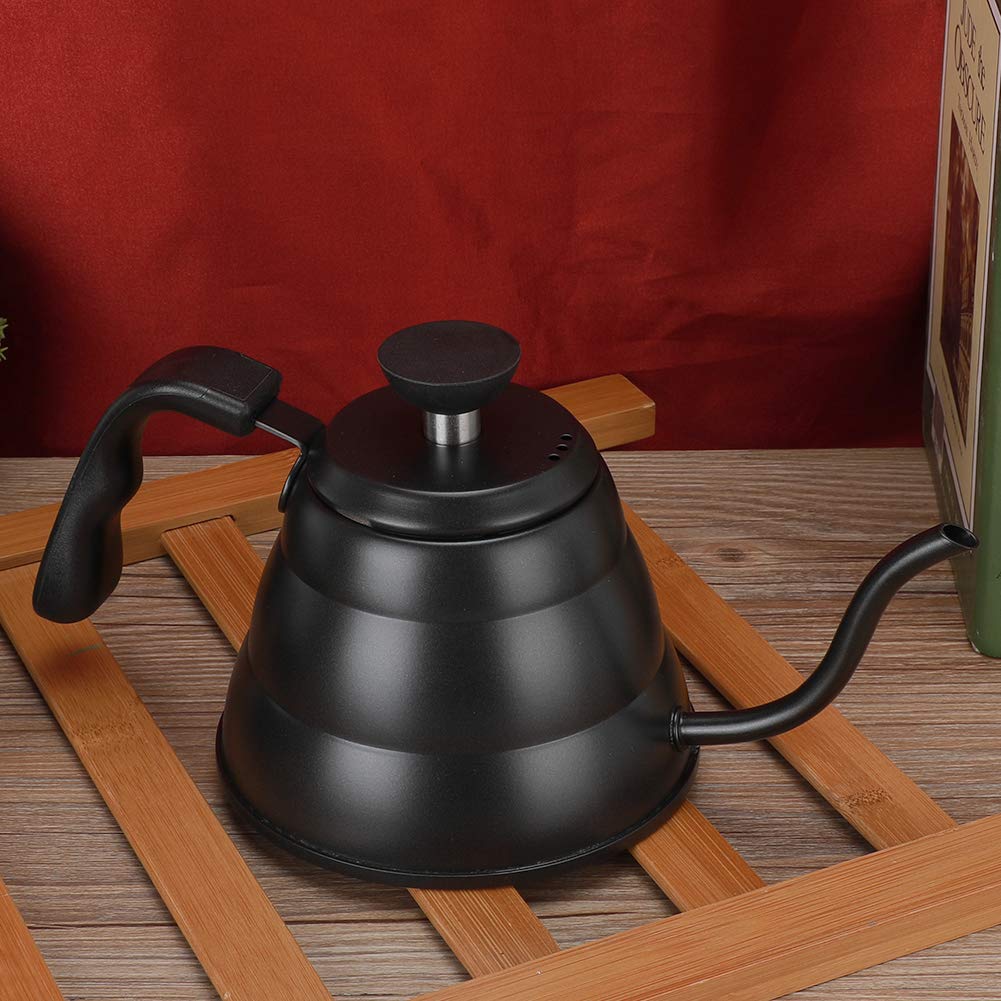Hervidor de café para Verter, Hervidor de Cuello de Cisne de Acero Inoxidable 304 de 1 Litro con de Goma Ergonómico, Salida de Boquilla Pequeña para Cocinas de Cerámica de Inducción (BLACK)