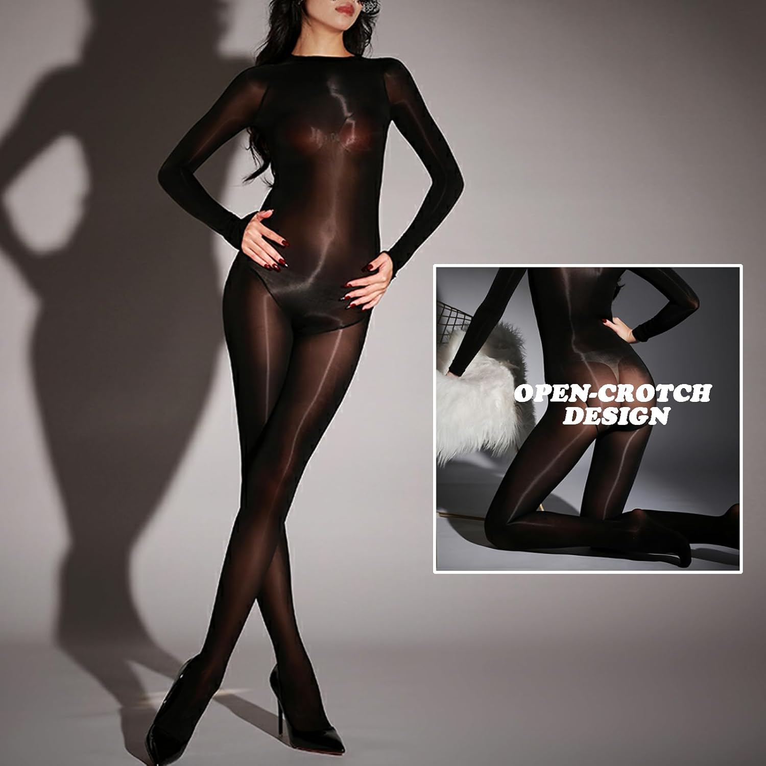 RUIBAVYA Body Stockings For Women Sexy Lingerie Bodysuit Oil Shiny Bodystocking Nylon Full Body Stocking - Image 6