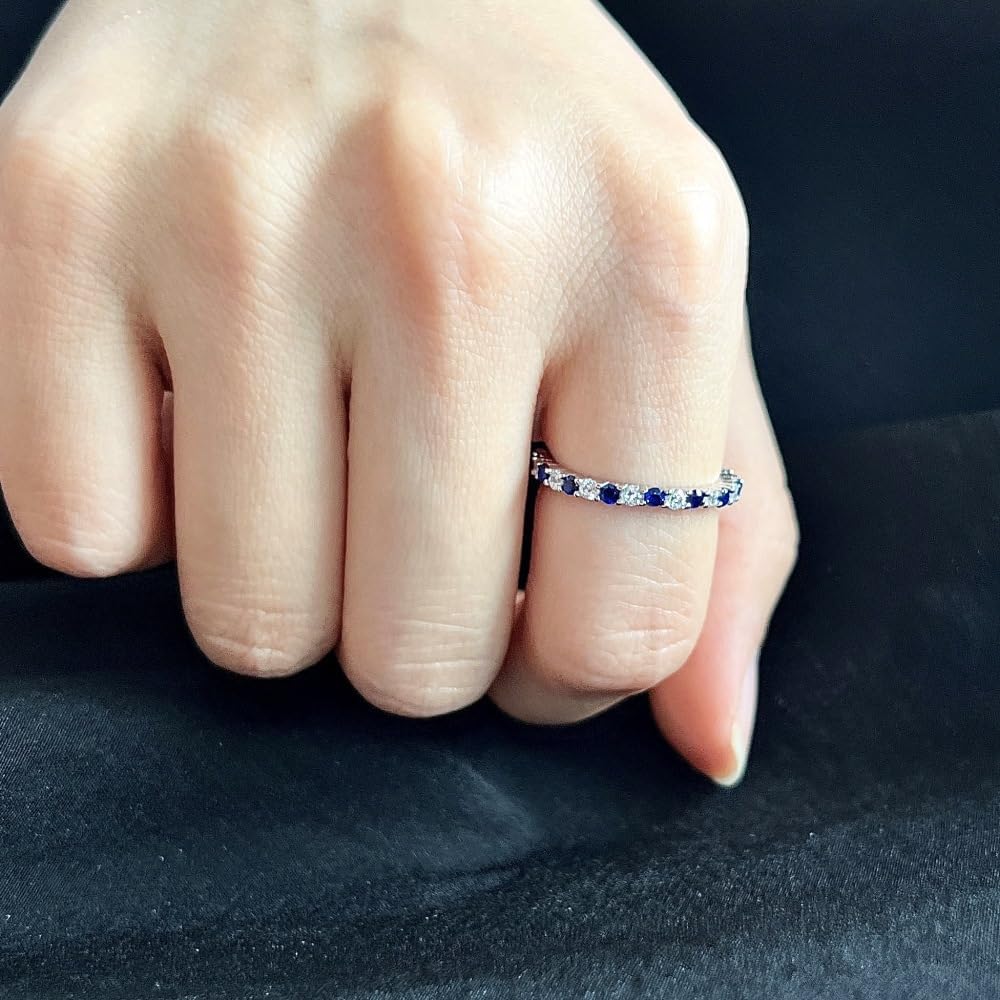 1mm Wedding Band Cubic Zirconia Half Eternity Stackable Engagement Ring Thin Simple Dainty Sapphire 925 Sterling Silver Plated CZ Simulated Diamond Midi Rings for Women Comfort Fit Size 6 - Image 5