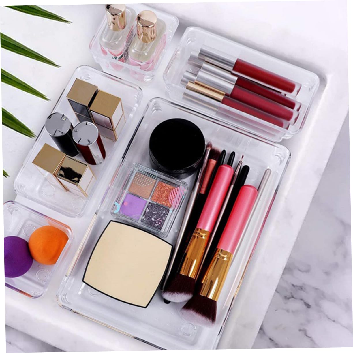 NUOBESTY Set 17 Pezzi di Organizer per Cassetti in Acrilico Trasparente, Divisori Modulari per Cosmetici e Scrivania, per Camera da Letto e Bagno