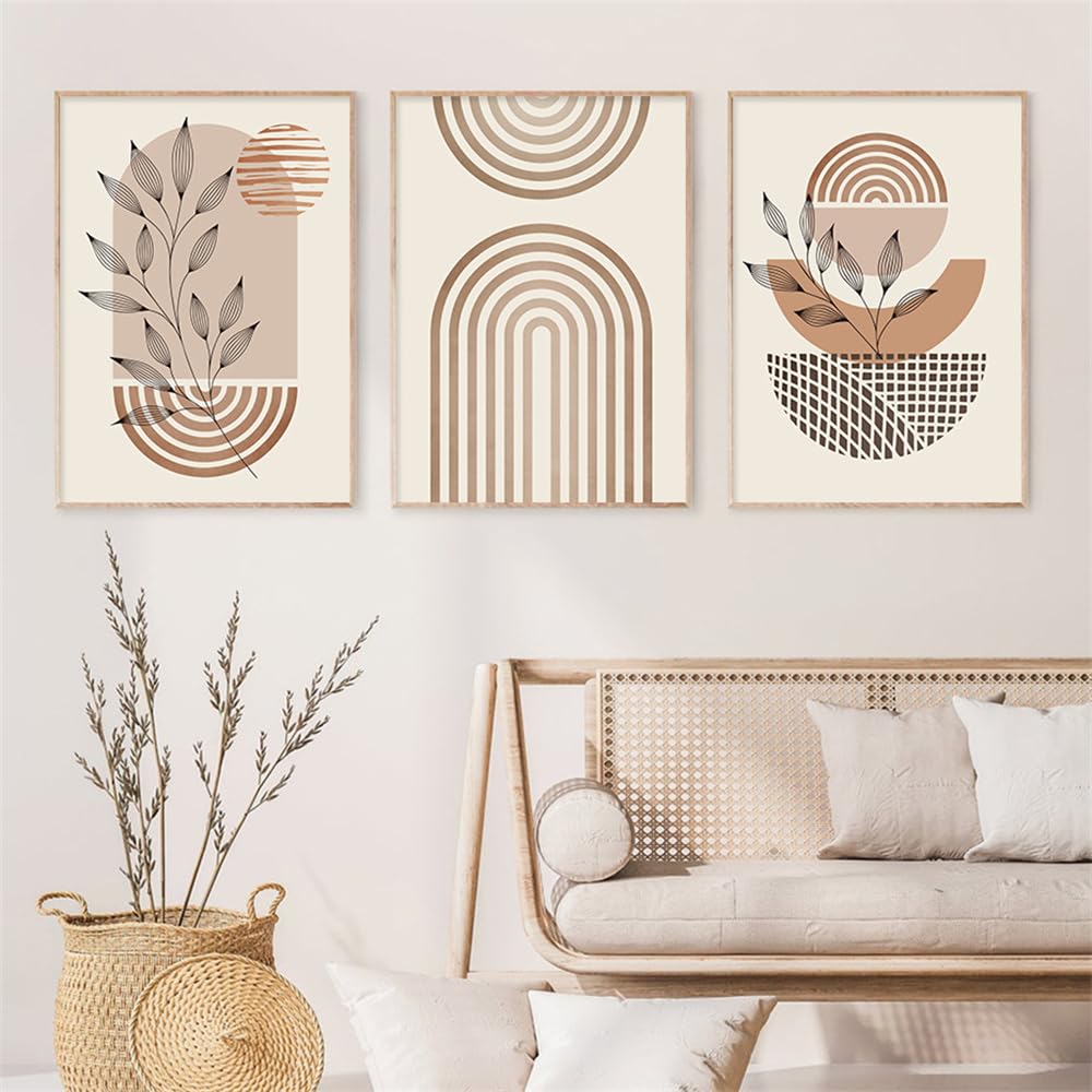 WBYZAC Wall Pictures-Boho Abstract Geometric Beige Rainbow Leaves Posters Canvas Painting Wall Art Print Pictures Living Room Bedroom Kitchen Home Decor-30 * 50cm*3PCS (No Frame)