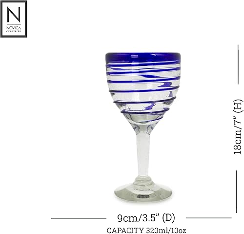 Miniatura 3 de NOVICA Copa de vino, 7 pulgadas de alto x 3.5 pulgadas de diámetro, blanco y azul, 83020
