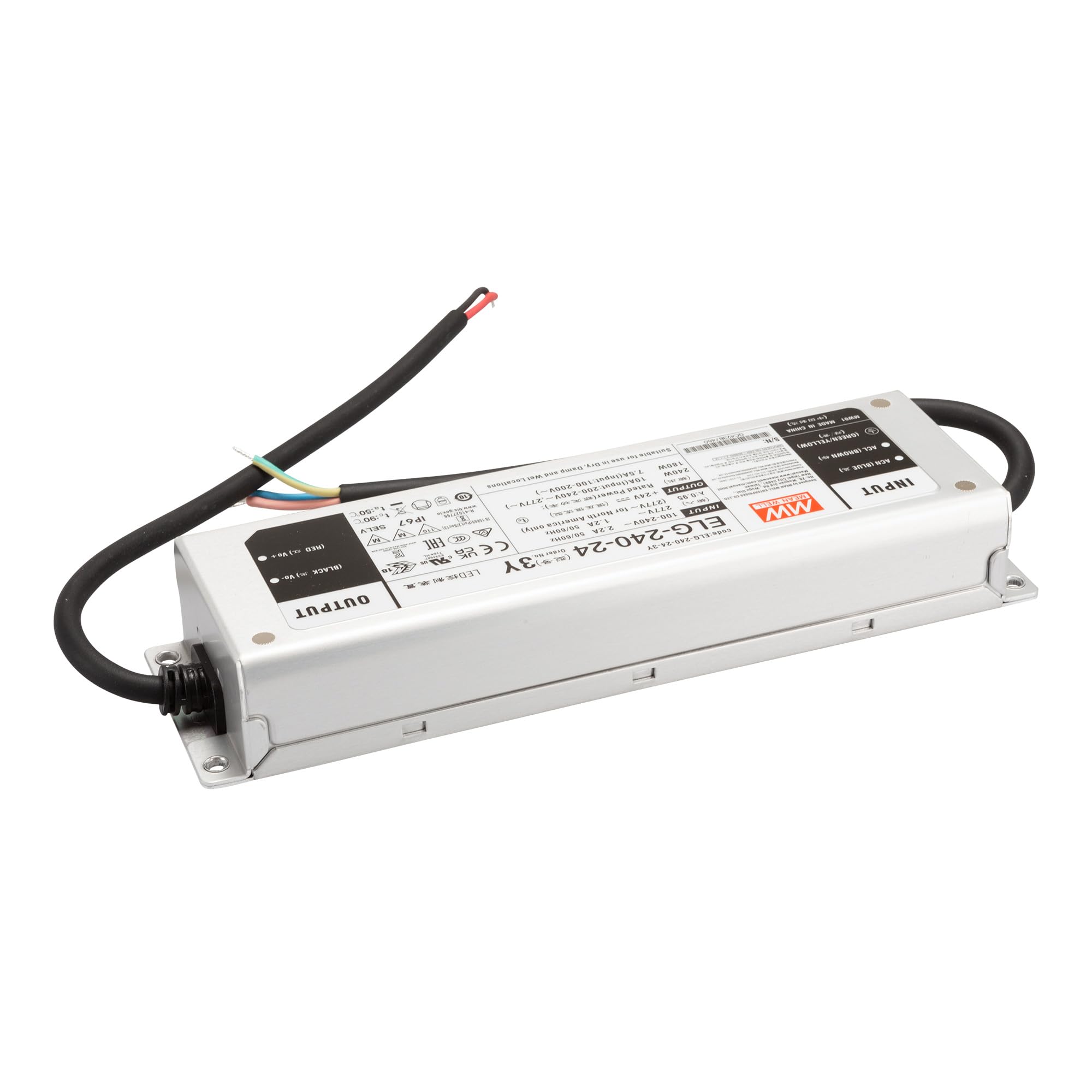 Mean Well ELG-240-24-3Y - Trasformatore LED a tensione costante, 240 W, 10 A, 12-24 V/DC, non dimmerabile,