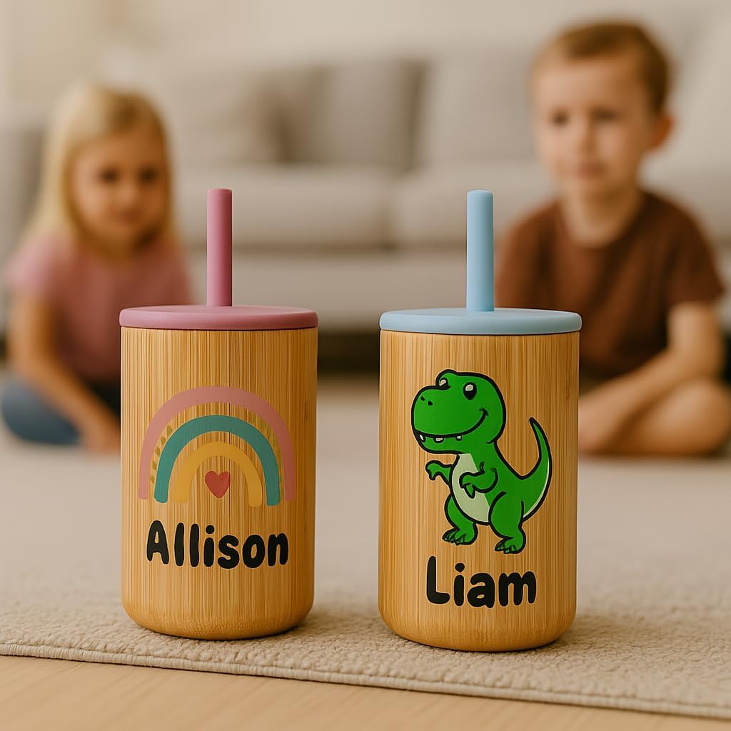 Custom sippy cup with straw for toddlers, personalized name printed eco friendly bamboo & silicone non-spill cup reusable cup for babies - Image 7