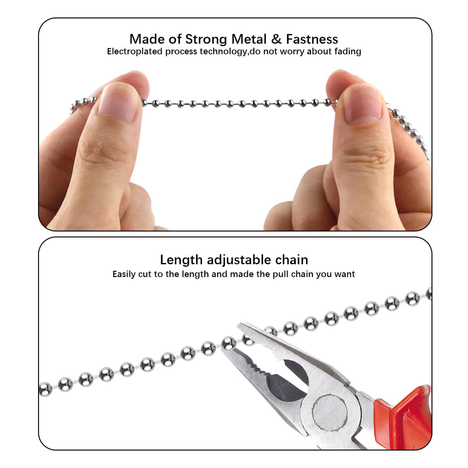 Ceiling Fan Pull Chains - 2 Pack Silver Metal -6