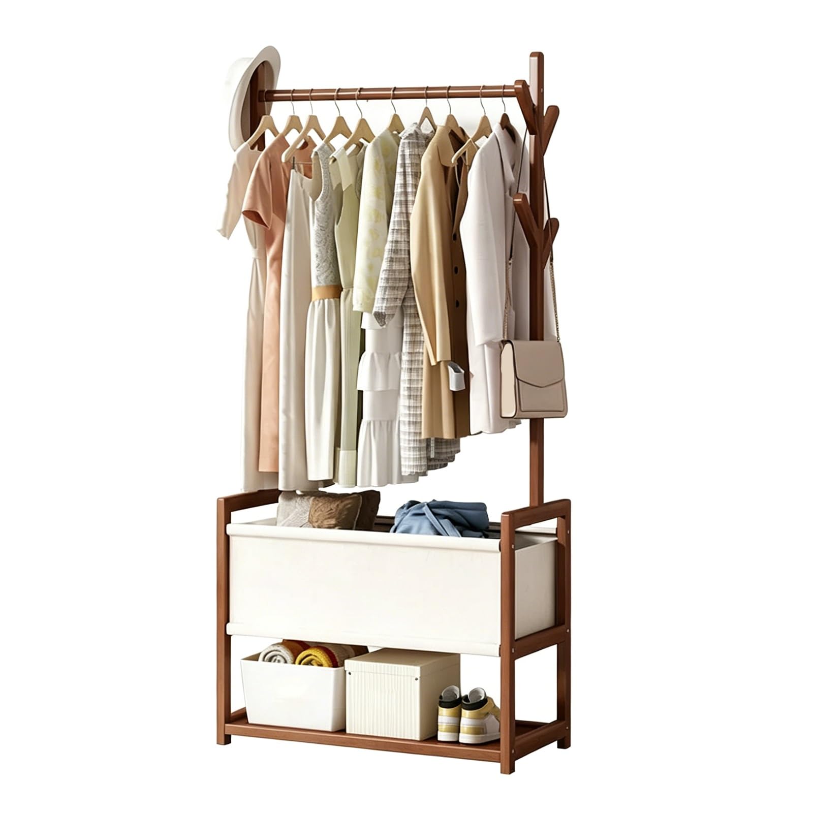 lyxamjrzyp Bamboo Clothes Rack, Garment Rack Organizer, Clothes Rack for Hanging, Clothing Rack for Bedroom Living Room Entryway Storage(White,23.6in/60cm)