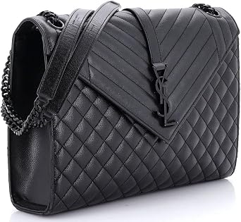 Saint Laurent, Pre-Loved Classic Monogram Envelope Satchel Mixed Matelasse Leather Large, Black