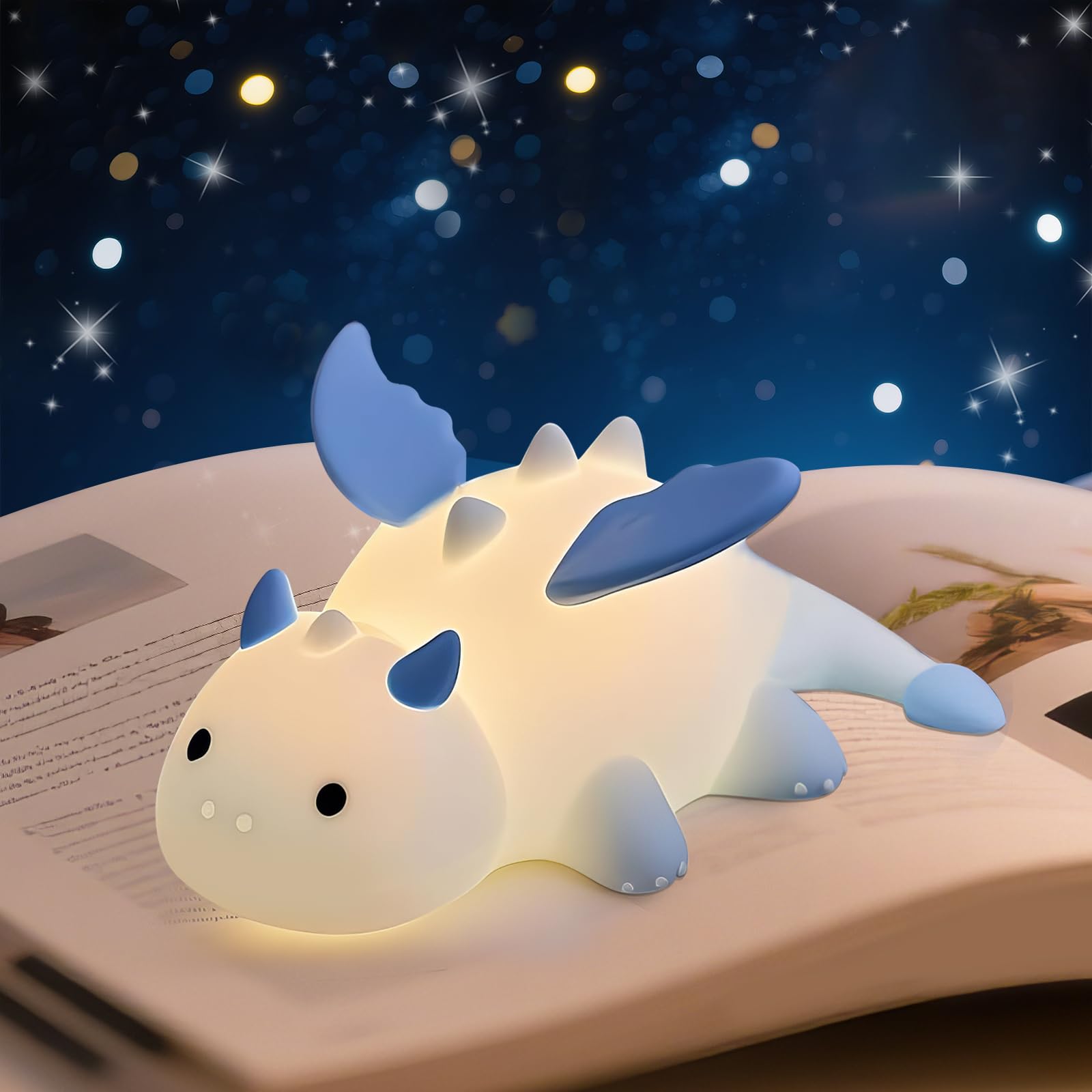 AVEKI Night Light for Kids, Cute Milk Dragon Silicone Lights with 7 Colors, Dimmable & Rechargeable, Magnetic Dinosaur Bedside Lamp for Baby Nursery, Gifts for Boys and Girls (Blue)