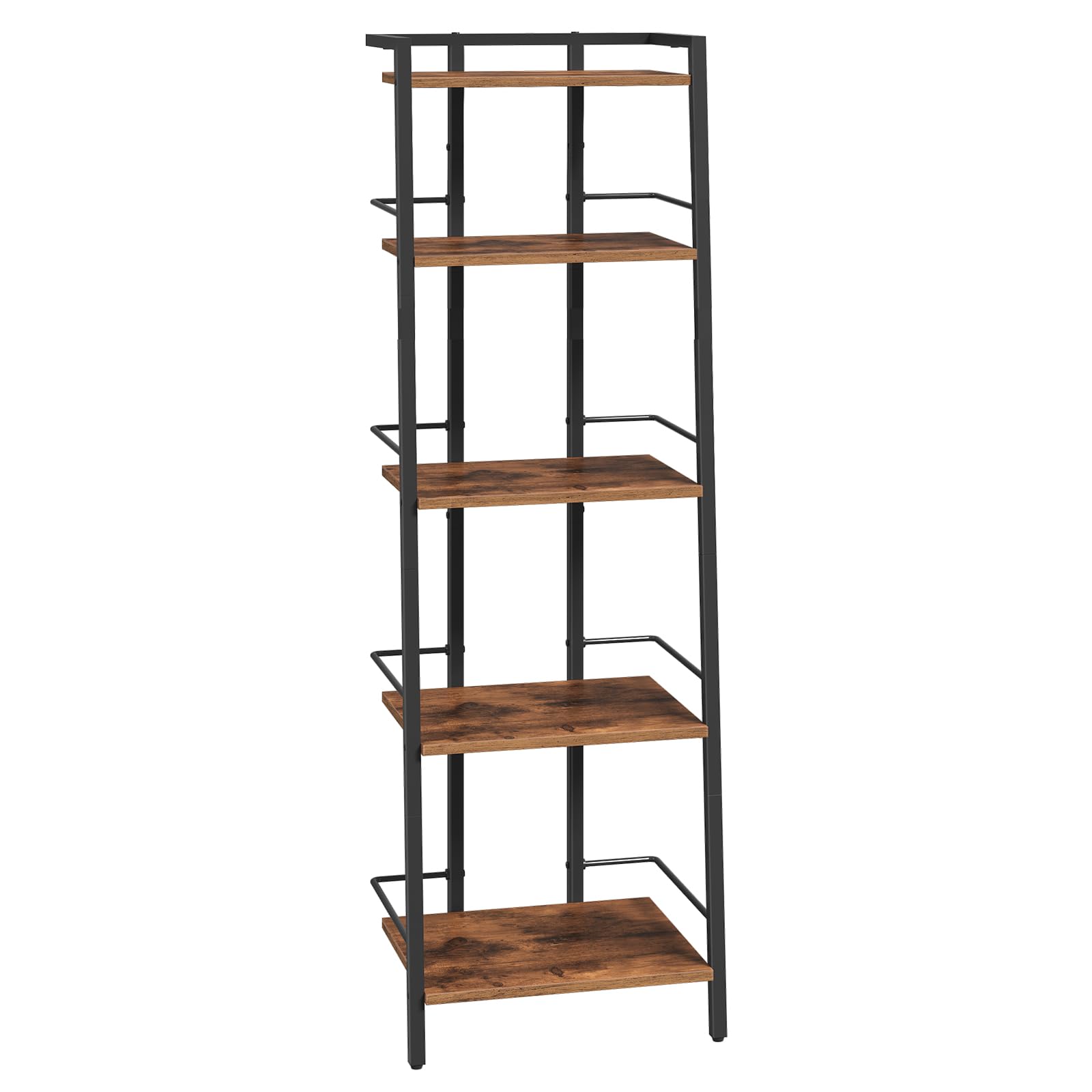 MAHANCRIS Estantería Trapezoidal, Librería de Estilo Industrial de 5 Niveles con Barandillas, Biblioteca Independiente, para Sala, Dormitorio o Despacho, Marrón Vintage y Negro ALSHR3501
