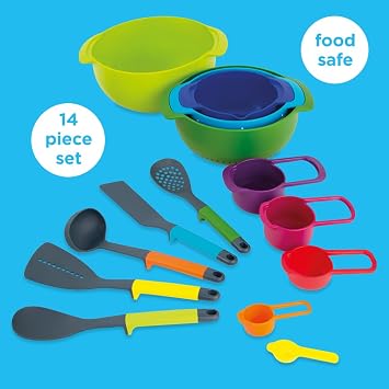 Casdon Kitchen Essentials | 14-Piece Colourful Kitchen Play Set for Children 3+ | Encourages Learning & Creativity!