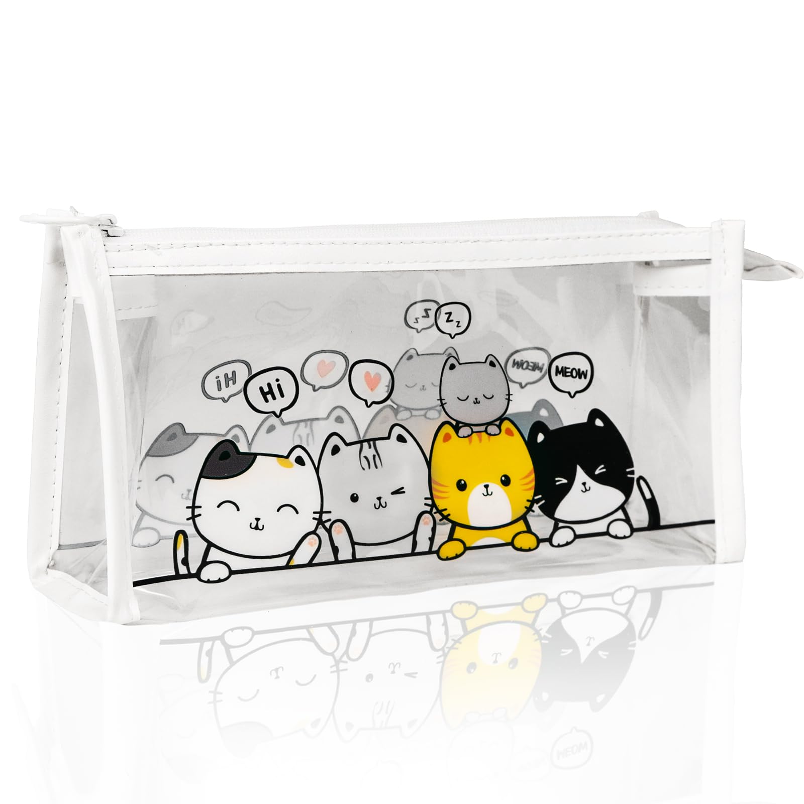 COLOFALLA Estuche Escolar Transparente Estuche Escolar Gato Grande para Niños Alumnos Regalo para Alumnos Neceser de Viaje Transparente Bolsa Maquillaje
