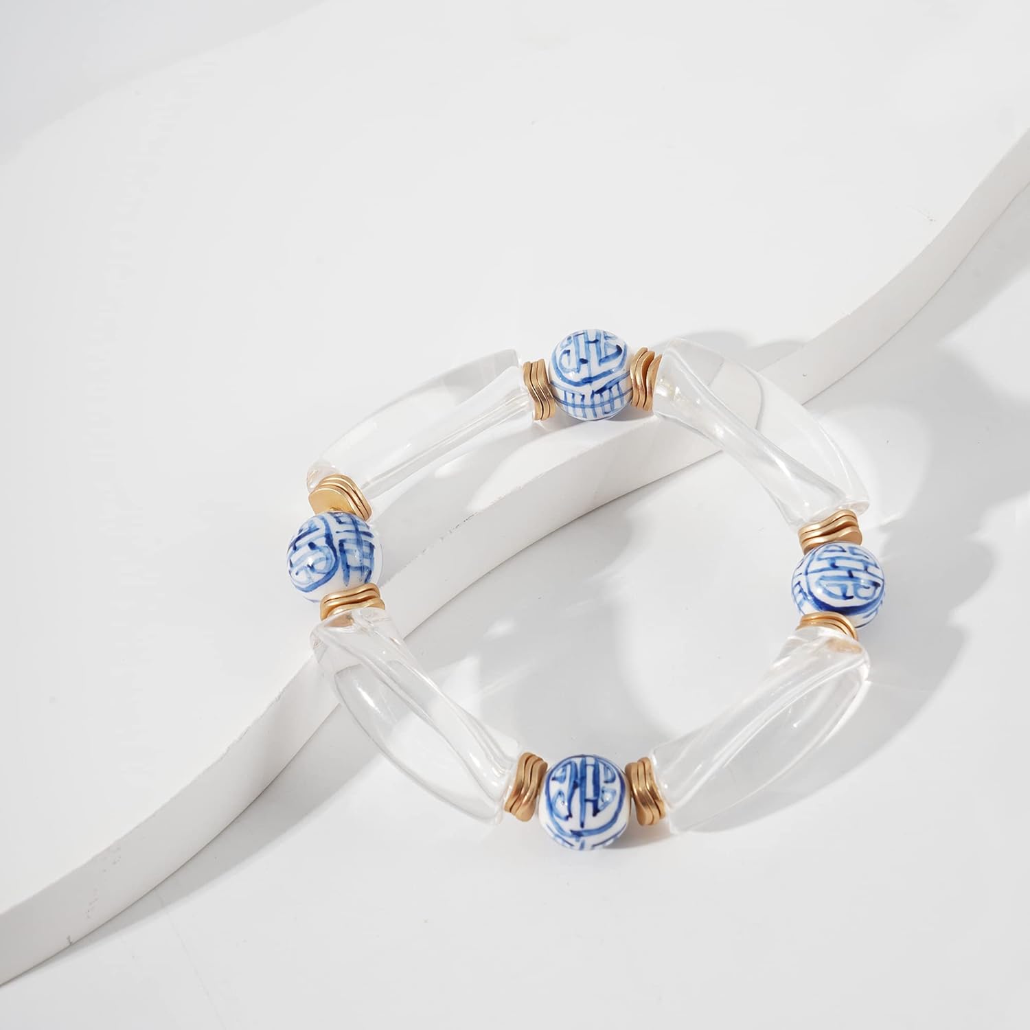 Vintage Ceramic Beads Bracelets for Women Stacking Chunky Colorful Acrylic Stretch Bamboo Tube Beach Bangle Bracelet Friendship Cute Bracelet Romantic Jewelry Gifts - Image 2