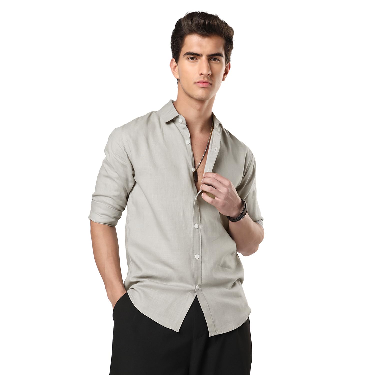 Urbano Fashion Men's Grey Linen Blend Full Sleeve Relaxed Fit Casual Solid Shirt (shirtlinluxregfl-04-grey-l)
