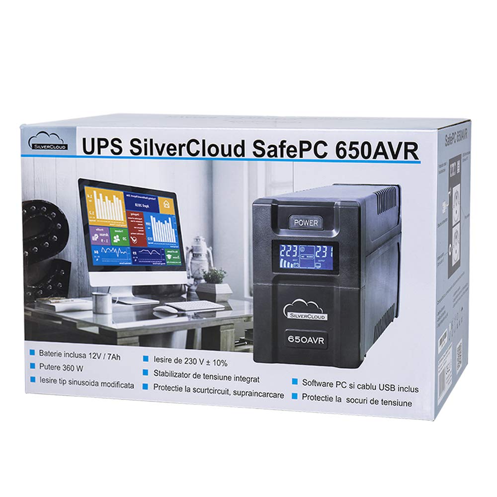 SilverCloud ups SafePC 650AVR Power 360 W Schermo LCD Software di monitoraggio del PC