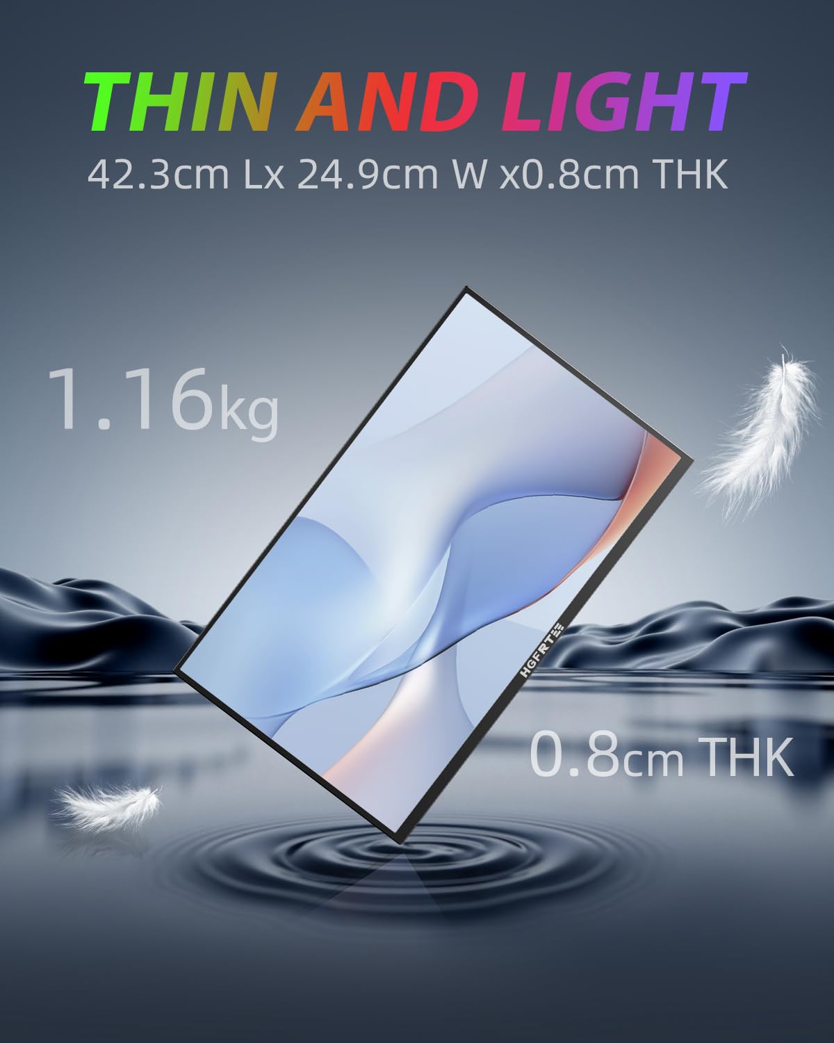 HGFRTEE Monitor portatile 18,5 Pollici, 1080P HDR Schermo Portatile IPS Antiriflesso, 100Hz, sRGB 100% USB-C, mini HDMI, Supporto Regolabile, VESA, Doppio Altoparlante per PC, Mac, Xbox, PS4/5