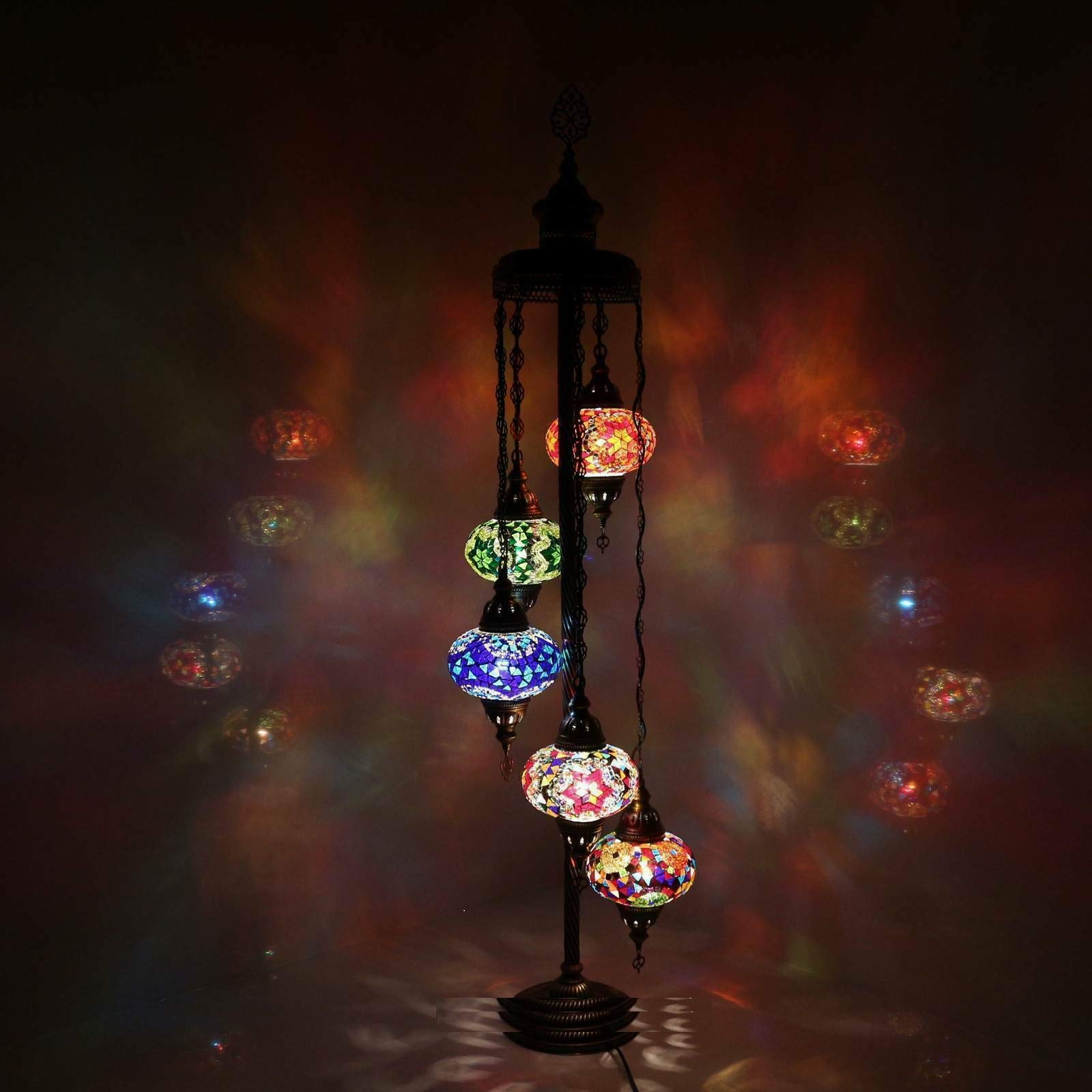 ENVA Turkish Moroccan Mosaic Floor Lamp Light, Handmade Glass Mosaic Multicolour Tiffany Floor Lamp Light 5 Large Globe-with LED Bulb