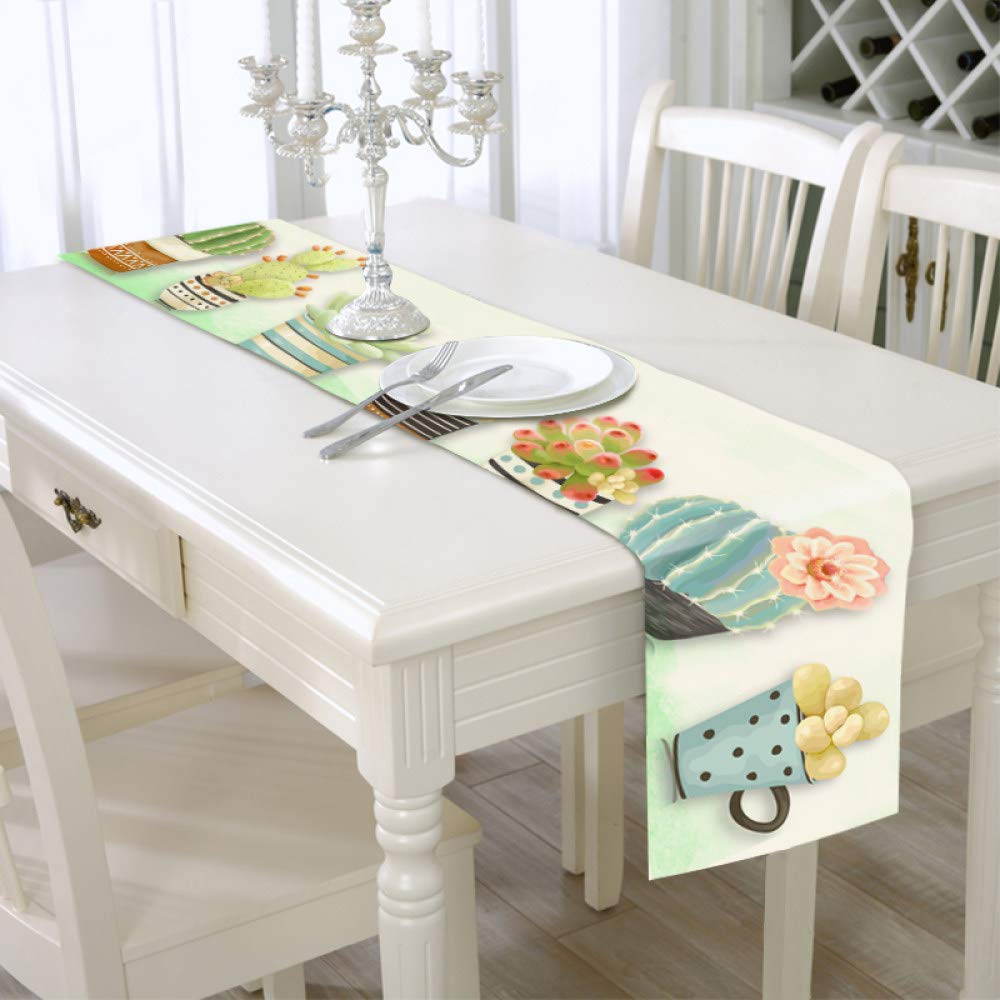 Runner Da Tavolino,Tovaglia Con Stampa Di Piante Moderne Cactus Dipinto A Mano Nordico Semplicità Creativa Tappetino Decorativo In Cotone E Lino Antimacchia Per Cena A Casa, 36 × 200 Cm / 14,17 ×