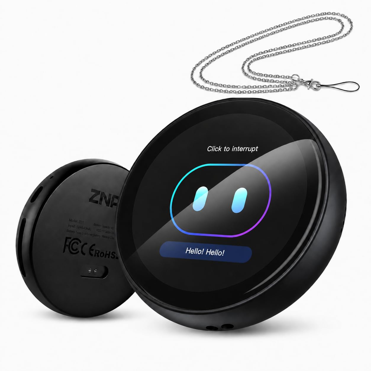 Z01 PRO AI Companion Digital Badge, Wearable Bluetooth 6.0 AI Language Practice for 102 Languages, Offline HD Touch Screen, Customizable Patterns, No Wi-Fi Needed, All-in-One Smart Assistant