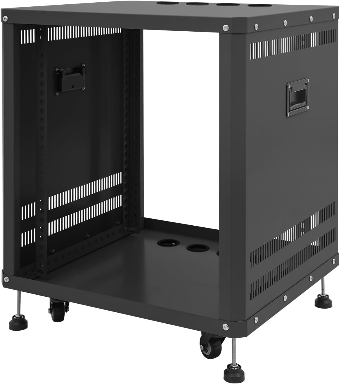 19-Inch Steel AV Equipment Rack, Open Frame Studio Rack with Caster Wheels for Video Music Recording & IT Equipment, Rolling Network Cabinet