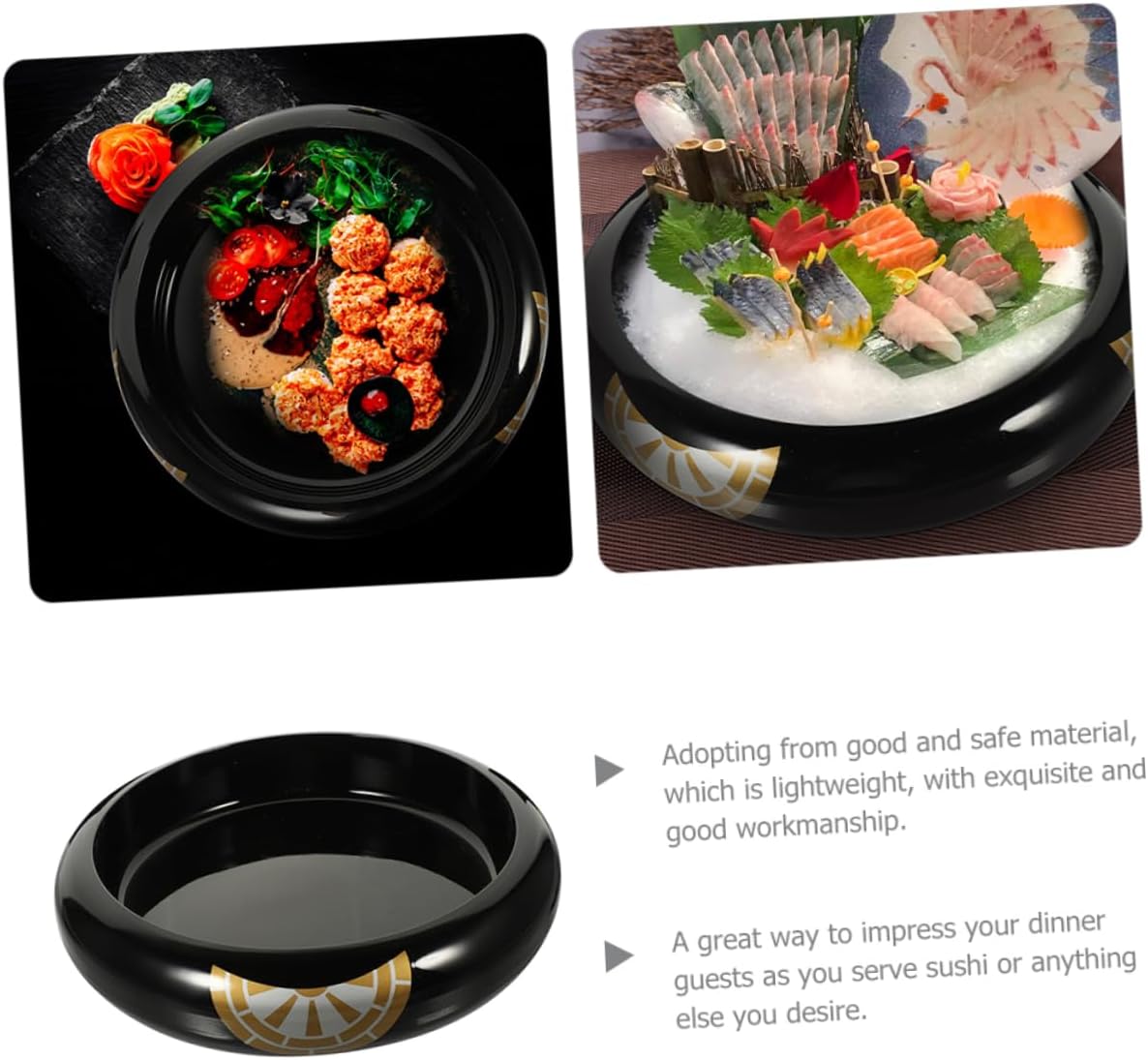 Round Japanese Sushi Plate Ice Insert Multi-functional Sashimi Serving Tray for Home and Restaurant Decorative Food Display Dish