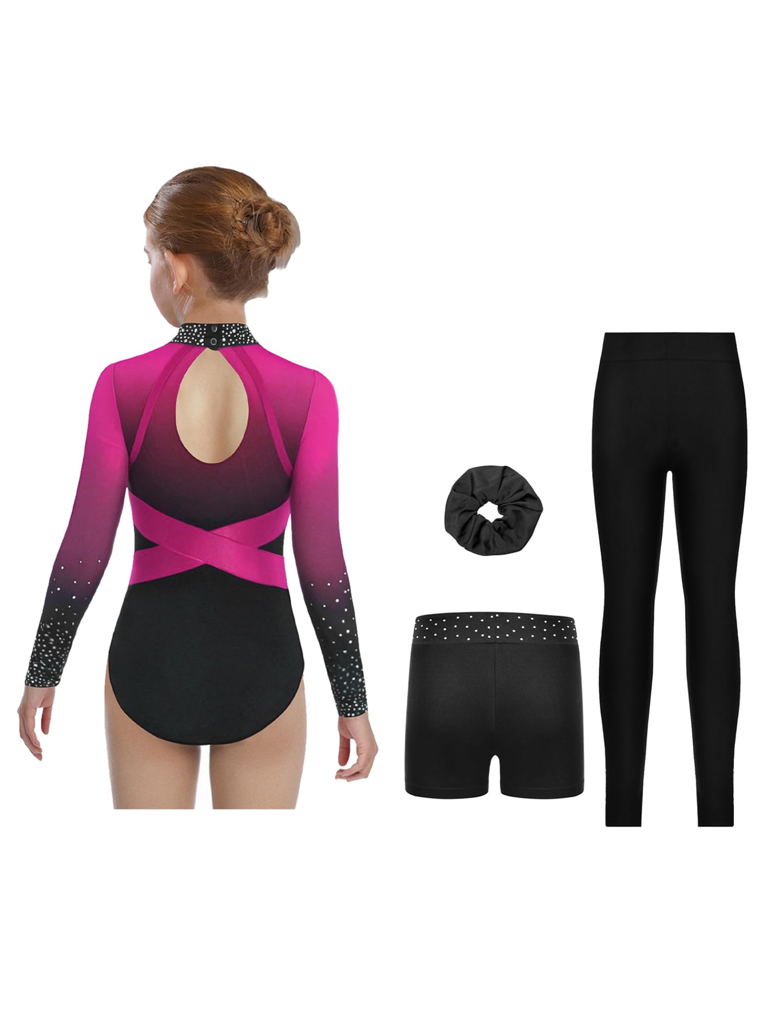 Completo da Ginnastica Bambina Body Danza Classica con Pantaloncini Leggings Body Gymnastica Artistica Balletto Leotards Jumpsuit Sportiva Dancewear