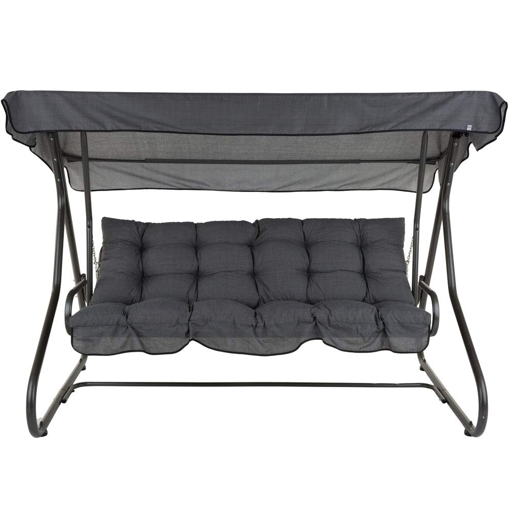 PATIO Hollywoodschaukel Auflage 175 grau Parma/Milano mit Sonnendach | Sitzpolster für Gartenschaukel Bank Sofa gesteppt Volant vorne