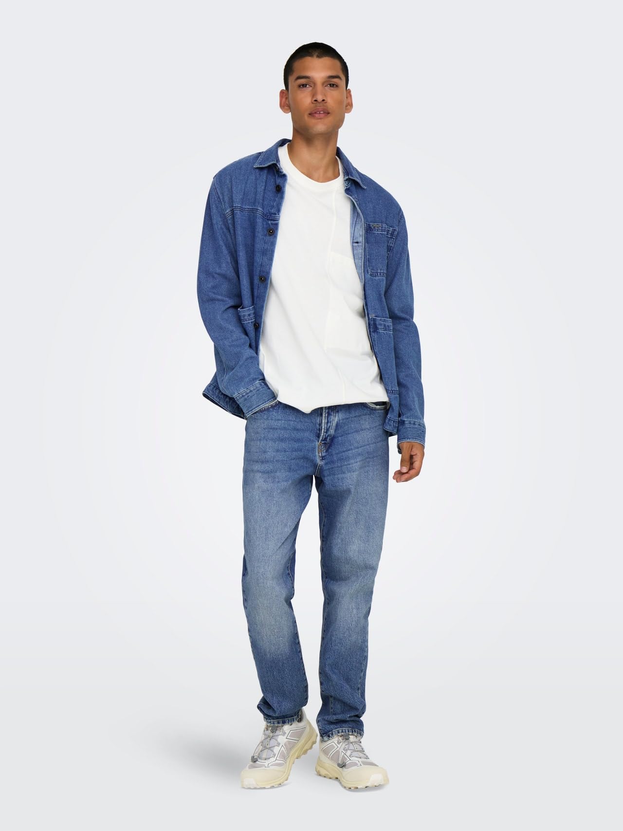 Only & Sons Vaqueros Denim Hombres Regular Fit Estilo 5 Bolsillos Pantalón Acortado con Botonadura ONSYOKE