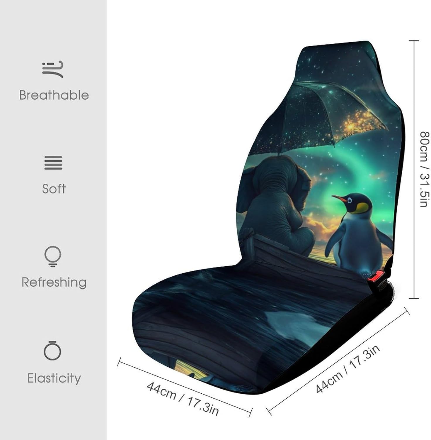 Northern Lights Elephant Penguin on Boat Car Seat Covers Universal Car Front Seats Protector Auto Interior Accessories 2PCS