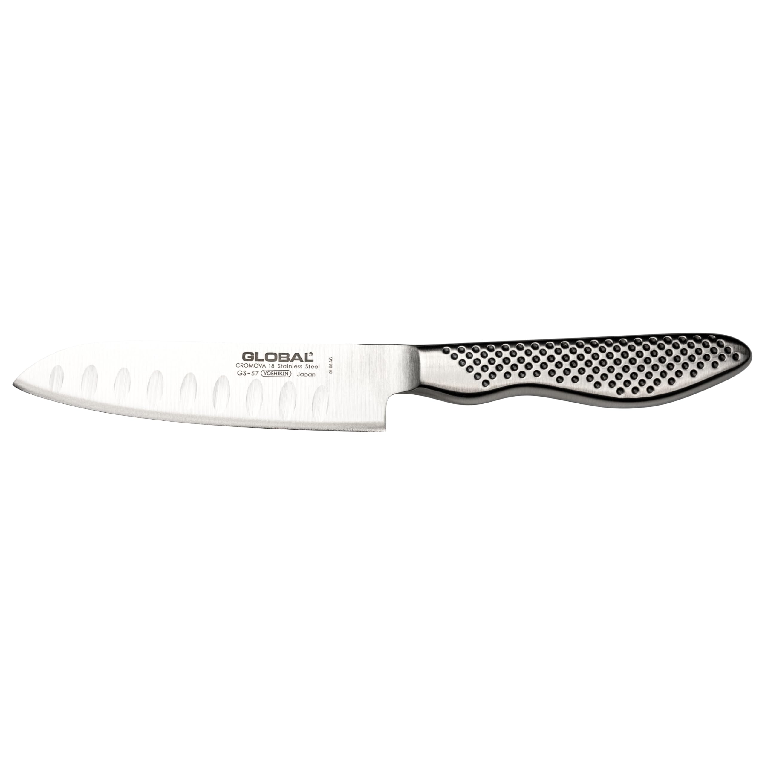 Global Knives GS-57 - Coltello Santoku scanalato con lama da 11 cm, in acciaio INOX CROMOVA 18