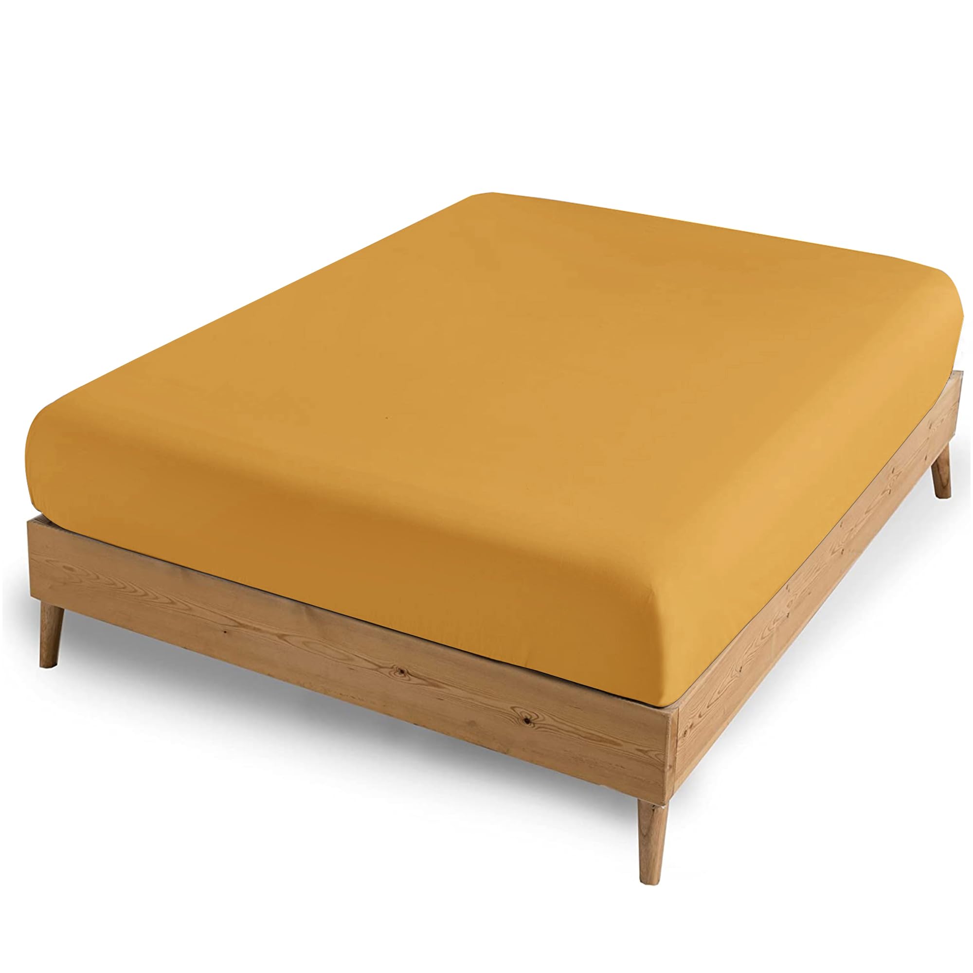 Ameha Ochre Double Fitted Sheet - Bed Sheets Extra Deep Pocket 40Cm Soft Brushed Microfiber For Double Bed