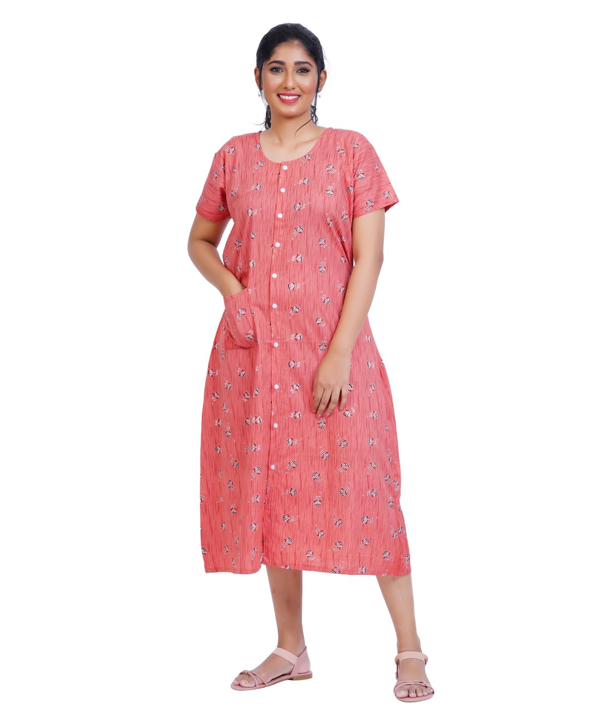 menmaii Women's [L- 4XL] Full Open/Front Buttoned [a Kind of Adaptive Clothing] Multipurpose Nighty for Maternity/Pregnancy/Elderly/Patient/Feeding/Hospital Purpose Nighty_ Calf Length-picture-43
