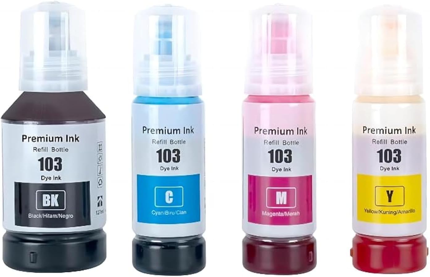 ink Set 103 for EPSON 135ml Black 70ml Cyan Magenta Yellow EcoTank 4-Pack Compatible with L1110 L3110 L3111 L3150 L3151 L3156 L3160 L5190 Dye Based Water Based Eco-Friendly