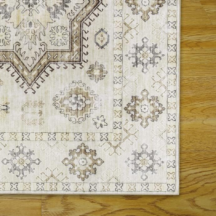 Miniatura 4 de Fashionwu Alfombra bohemia de 5 x 8 pies, estilo oriental para dormitorio, tapete de baño, medallón envejecido, lavable a máquina, alfombra estética