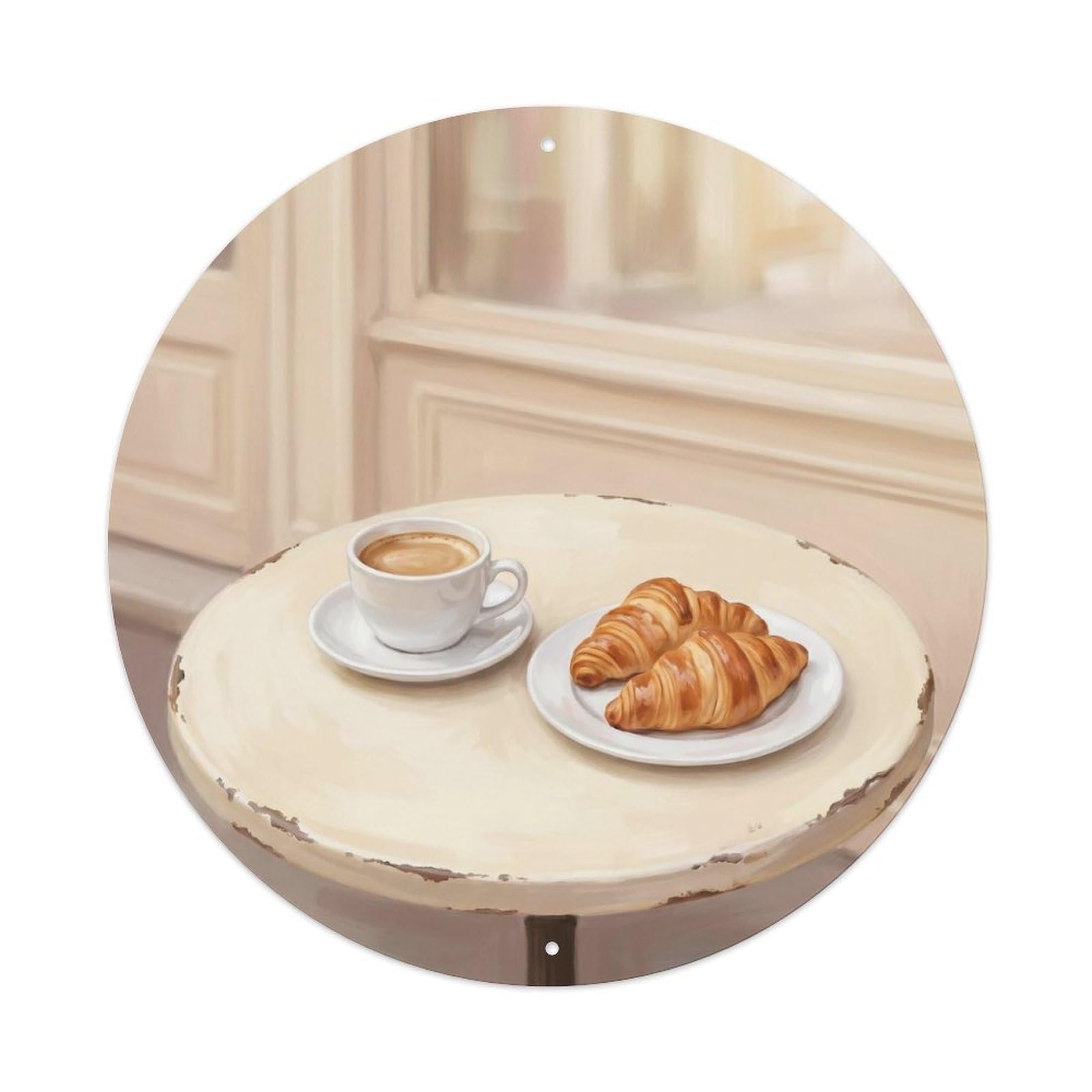 Screenprint French Shop Espresso Coffeehouse Dessert Metal Tin Sign Plaque Wall Decor for Cafe, Man Cave, Club Bar, Office, Home Garden Round Metal Poster 8x8Inch