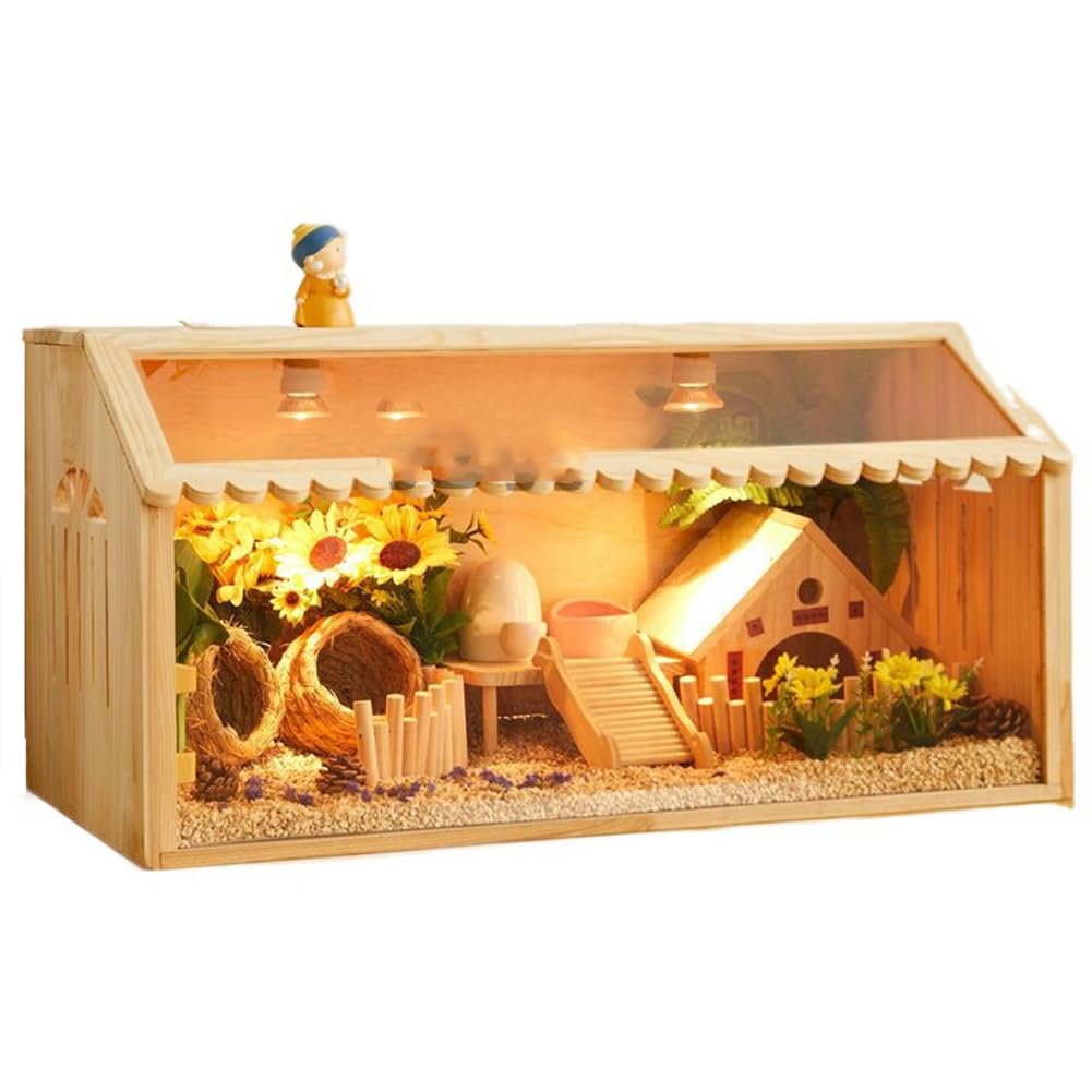 Jaula De Madera para Hámster, Jaula para Animales Pequeños, Hábitat para Hámster con Parte Superior Que Se Puede Abrir Y Láminas Acrílicas Grandes, Adecuada para Hámsteres, Pollitos, Erizos, Etc. (80