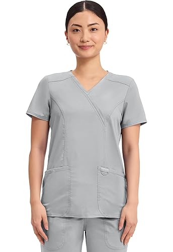 Cherokee Scrubs Top for Women Mock Wrap with 3 Pockets, Soft, 2-Way Stretch & Durable Fabric - WW610