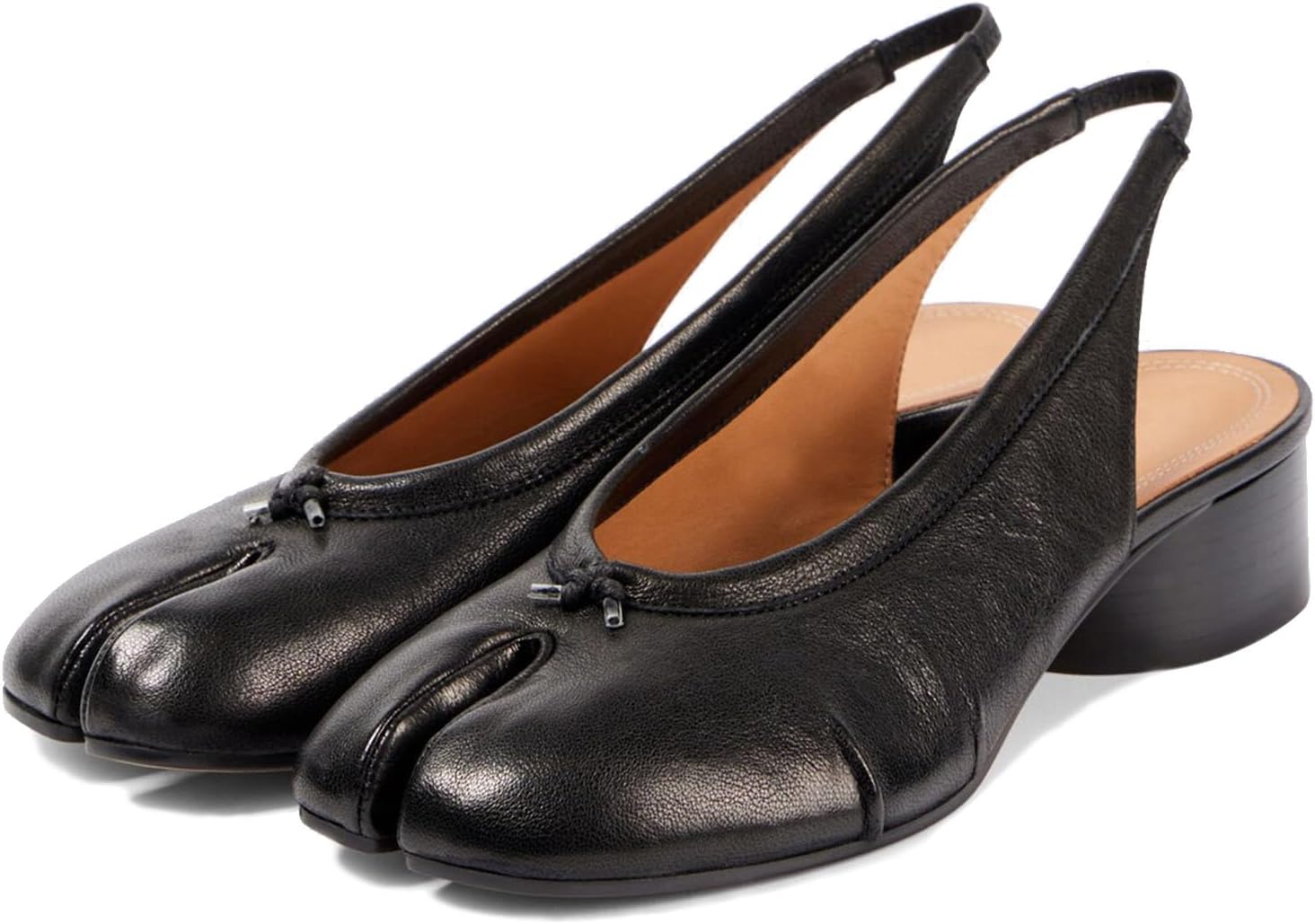 KOKOMOMO Black Split Toe Slingback Heels for Women Japanese Tabi Shoes Cylindrical Block Heels Pumps Chunky Heel Office Wedding Party Dress Shoes