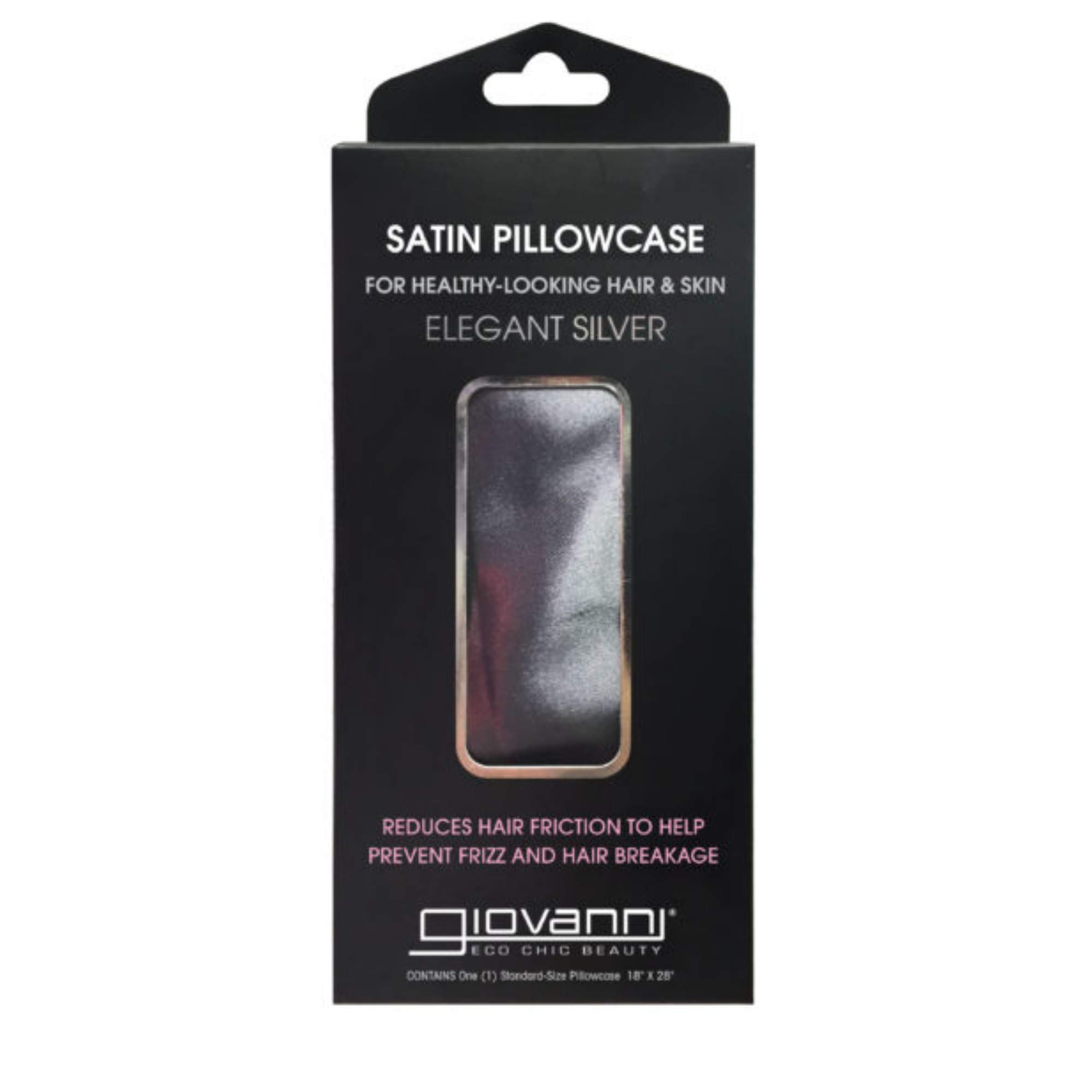 GIOVANNI Silver Satin Pillowcase, Standard Size, Protects Hair and Skin All Night, Promotes Healthy Looking Skin and Hair, Reduces Friction to Prevent Frizz, Hair Breakage, Facial Lines & Wrinkles