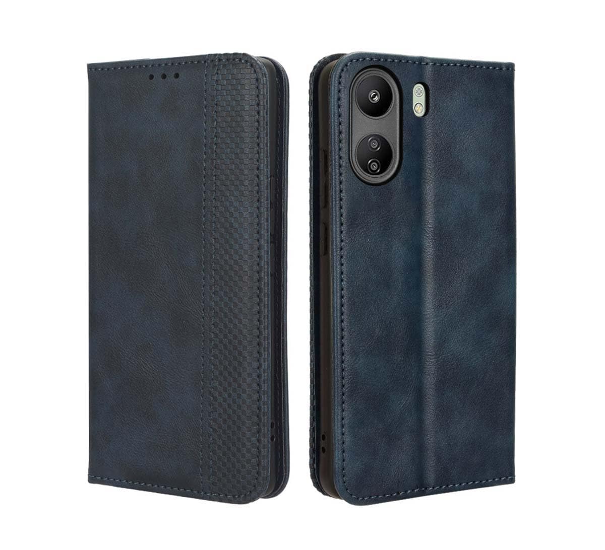 GOKEN Leder Folio Hülle Für Xiaomi Redmi 13C / Poco C65 – Mit 3 Kartenfächern, RFID-Schutz & Ständerfunktion – Blau