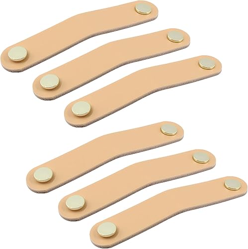 Piutouyar Paquete de 6 tiradores de cuero modernos para cajones, 5.6 pulgadas, color carne, piel sintética, 5.591 in x 0.965 in